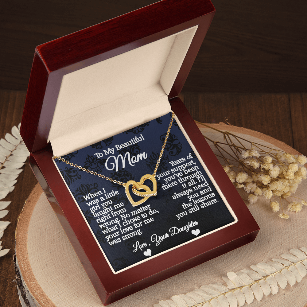 To My Beautiful Mom- Interlocking Hearts Necklace