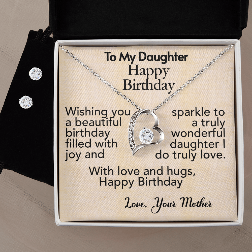 To My Daughter-Happy Birthday- Forever Love Necklace & Earring Set