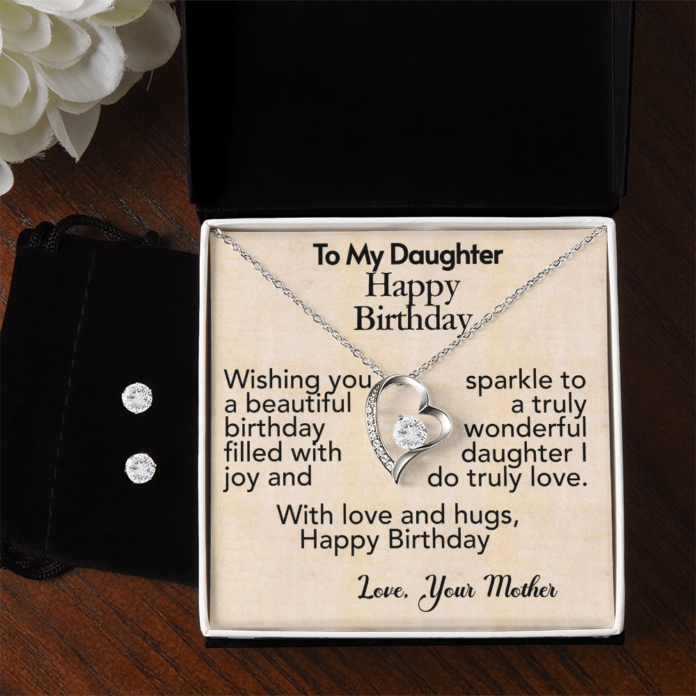 To My Daughter-Happy Birthday- Forever Love Necklace & Earring Set