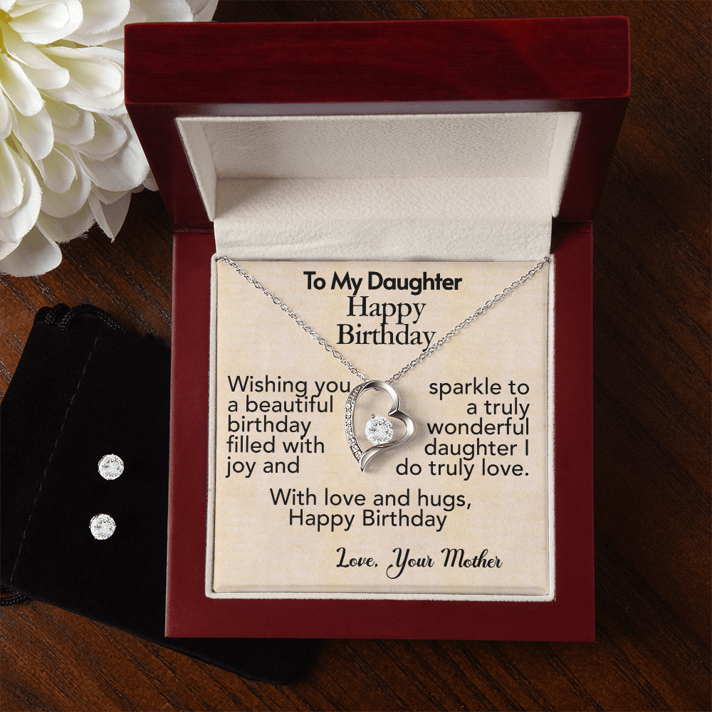 To My Daughter-Happy Birthday- Forever Love Necklace & Earring Set