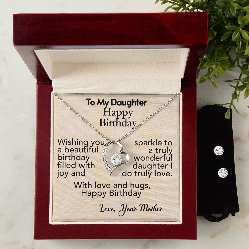To My Daughter-Happy Birthday- Forever Love Necklace & Earring Set