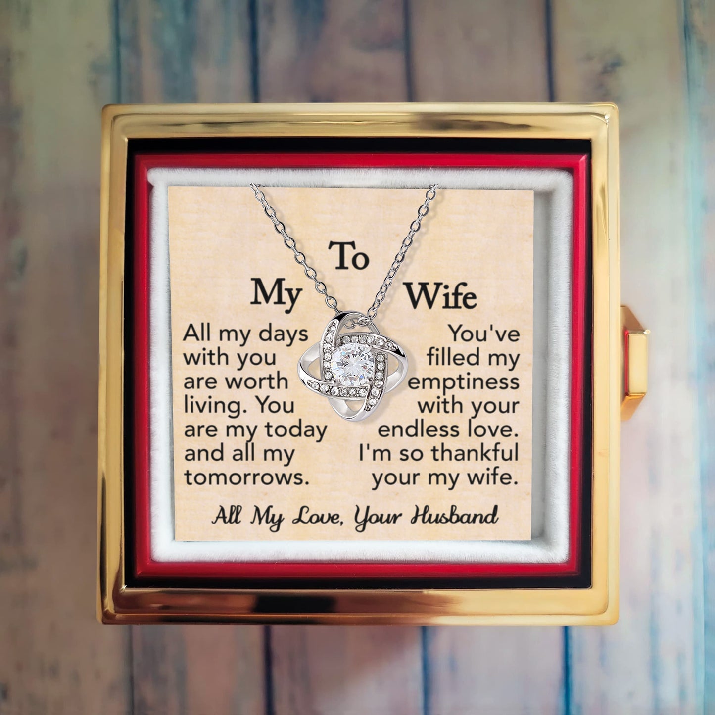 To My Wife- Love Knot with Rotating Rose Gift Box