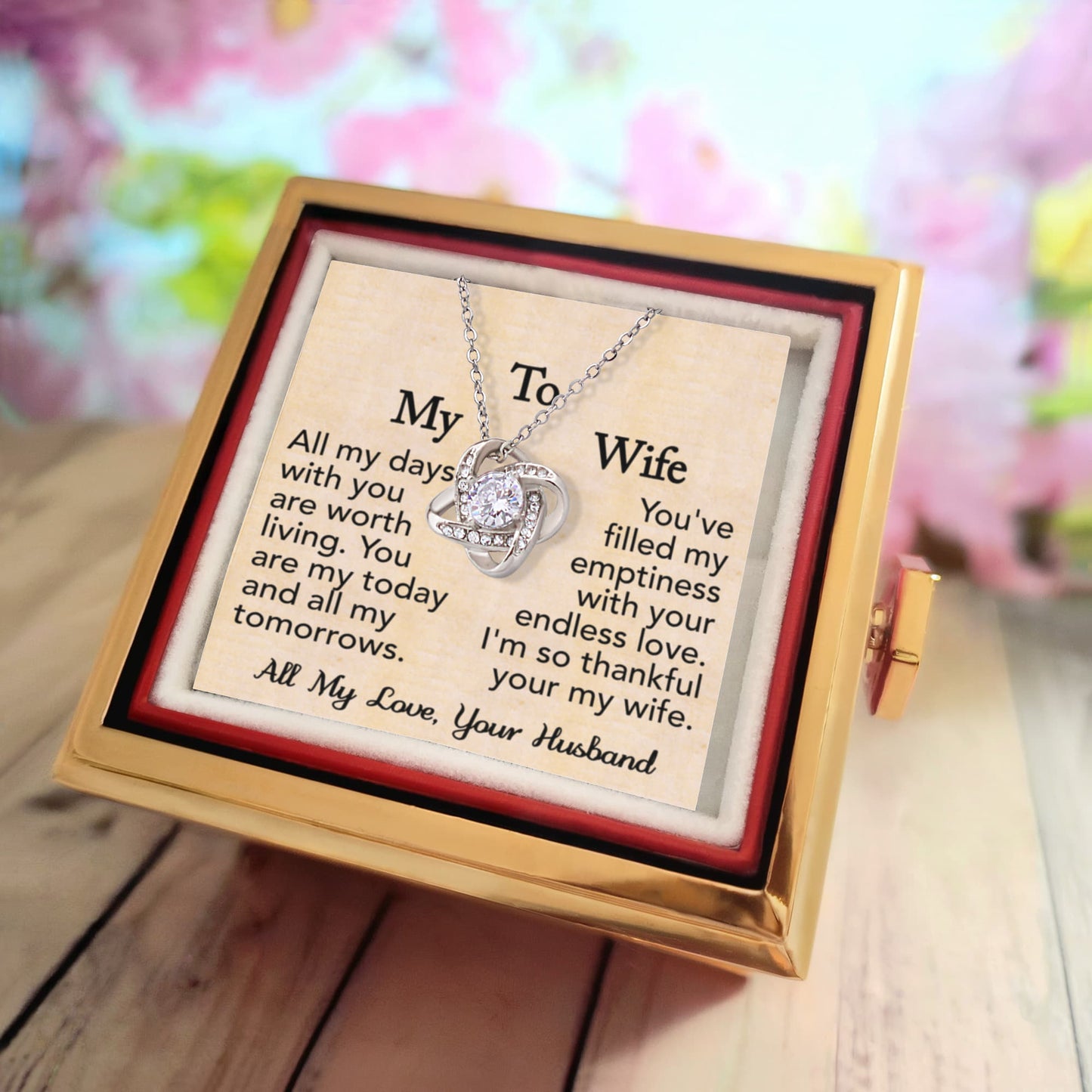 To My Wife- Love Knot with Rotating Rose Gift Box
